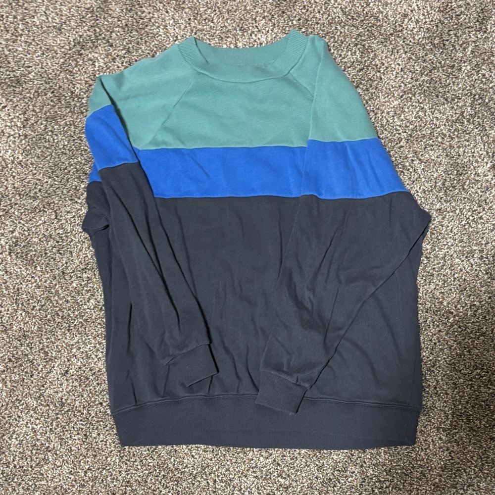 American Eagle Outfitters Teal Blue Black Crewneck Sweater